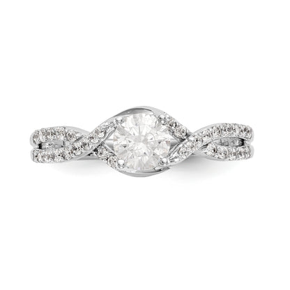 14k White Gold Diamond Round CZ Criss Cross Engagement Ring