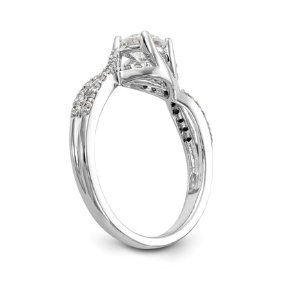 14k White Gold Diamond Round CZ Criss Cross Engagement Ring