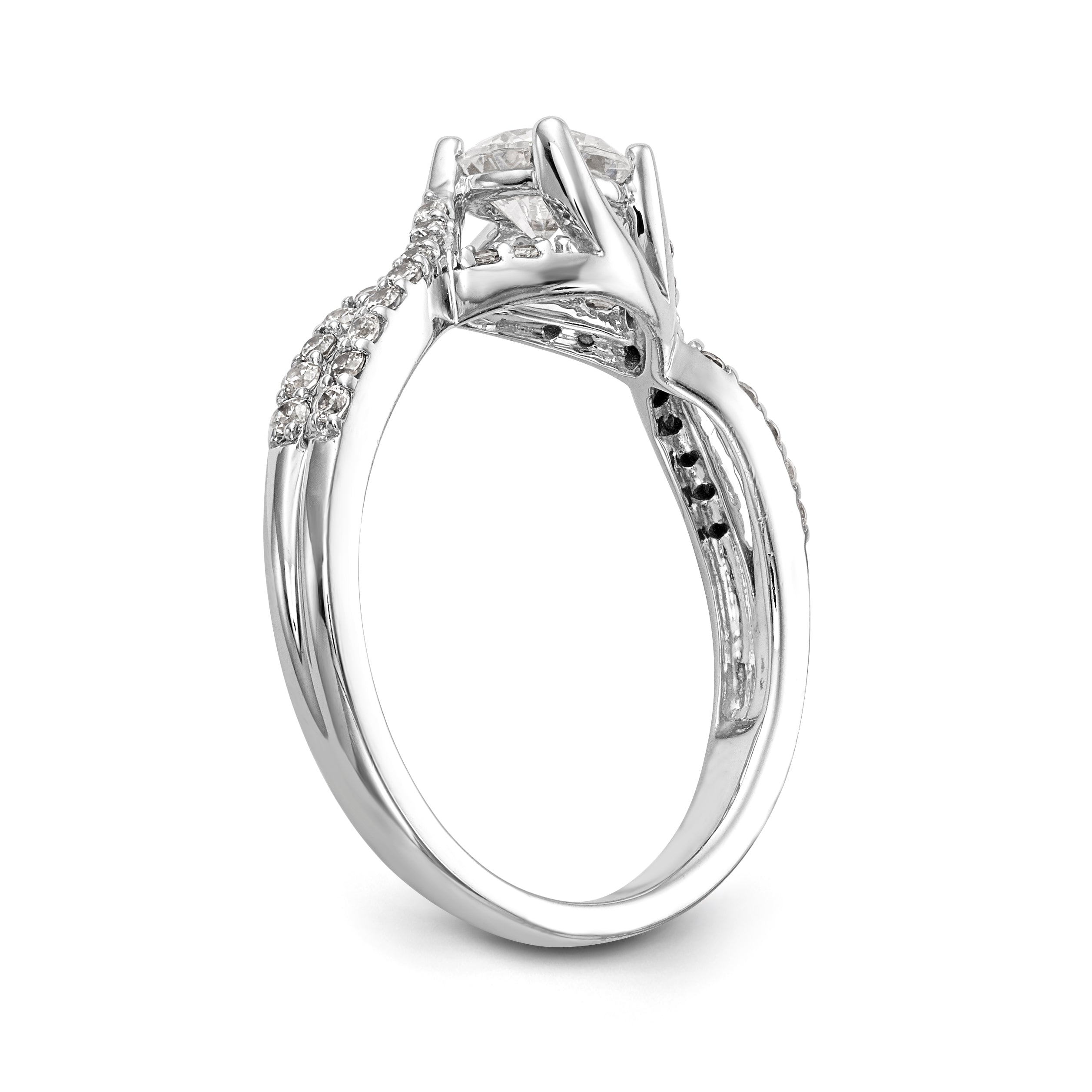 14k White Gold Diamond Round CZ Criss Cross Engagement Ring