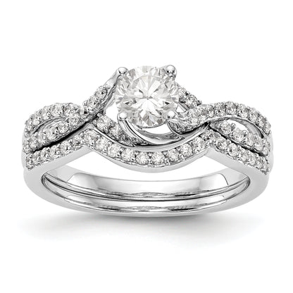 14k White Gold Diamond Round CZ Criss Cross Engagement Ring