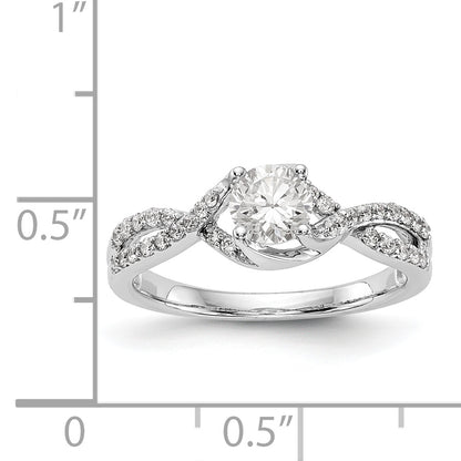 14k White Gold Diamond Round CZ Criss Cross Engagement Ring