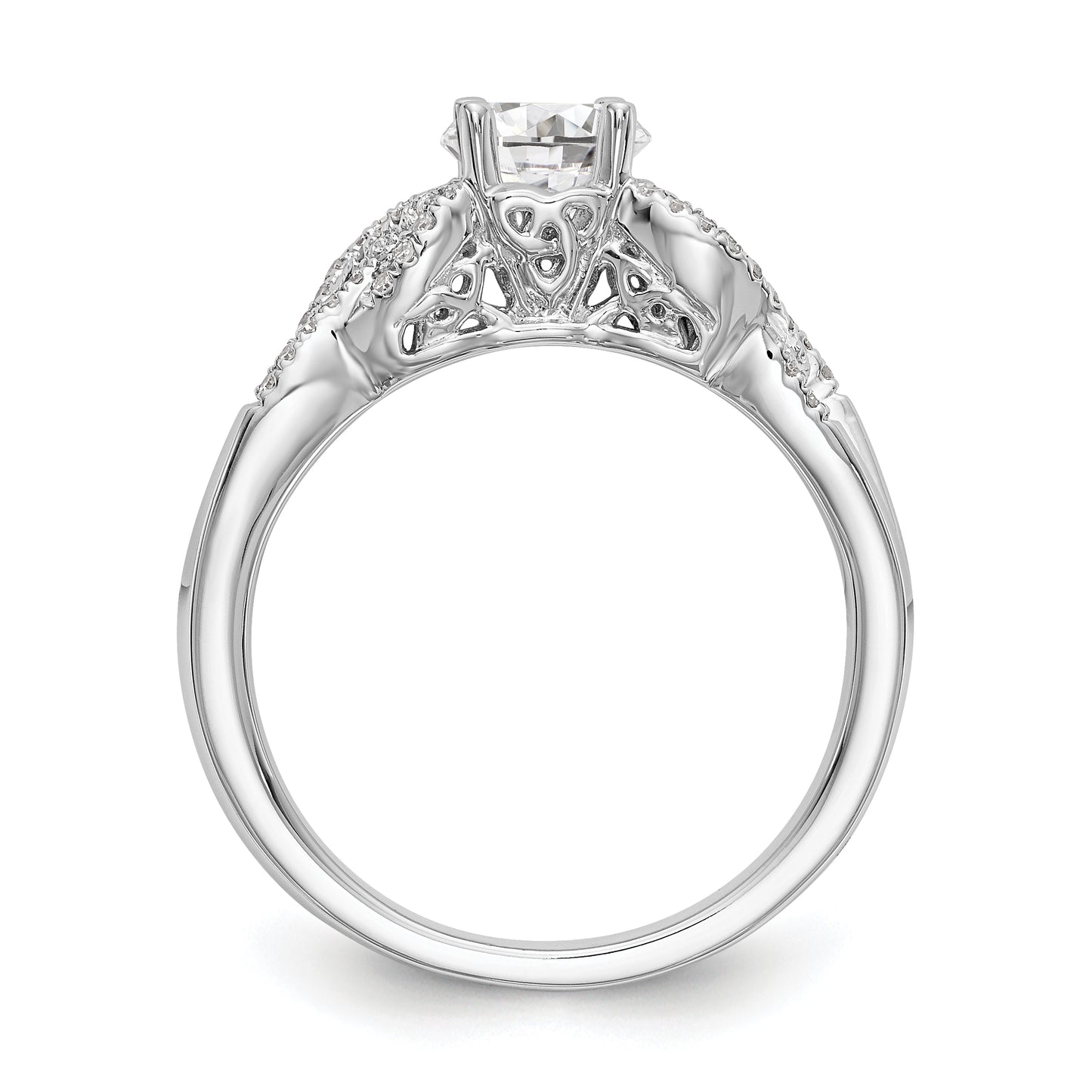14k White Gold Diamond Round CZ Criss Cross Engagement Ring
