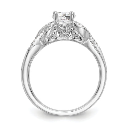 14k White Gold Diamond Round CZ Criss Cross Engagement Ring