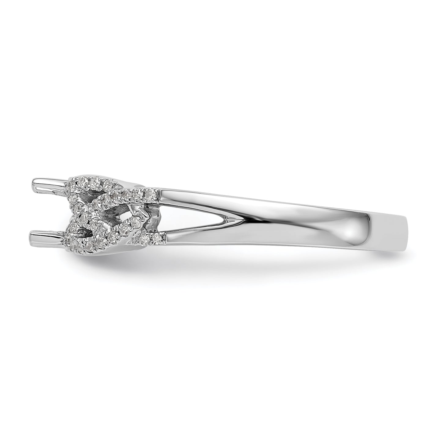 14k White Gold Diamond Round CZ Criss Cross Engagement Ring