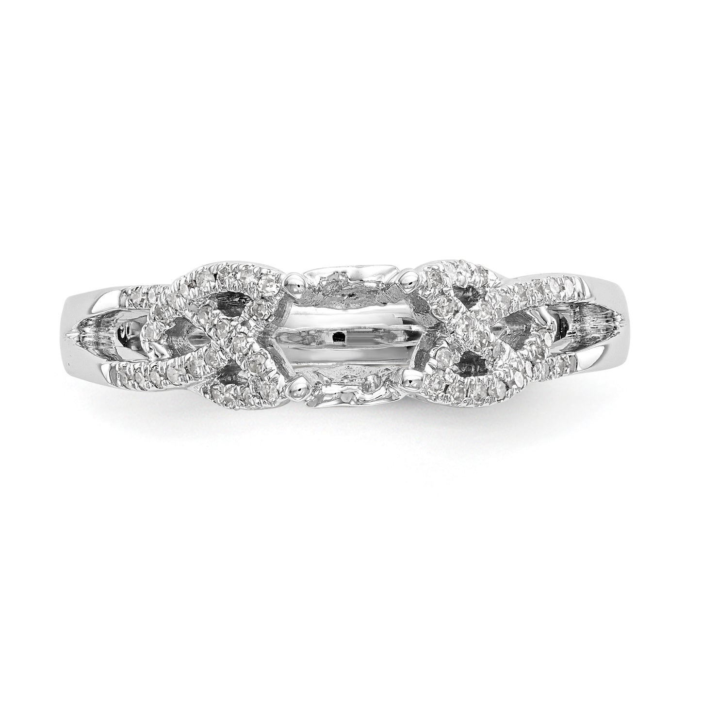 14k White Gold Diamond Round CZ Criss Cross Engagement Ring
