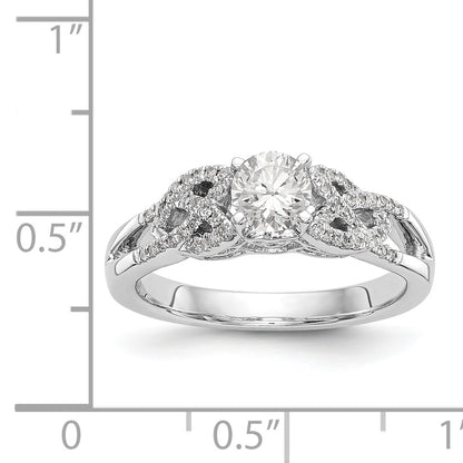 14k White Gold Diamond Round CZ Criss Cross Engagement Ring