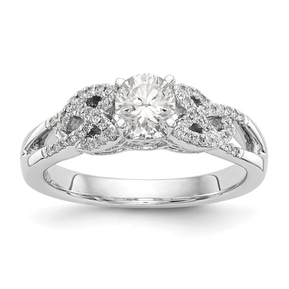 14k White Gold Diamond Round CZ Criss Cross Engagement Ring