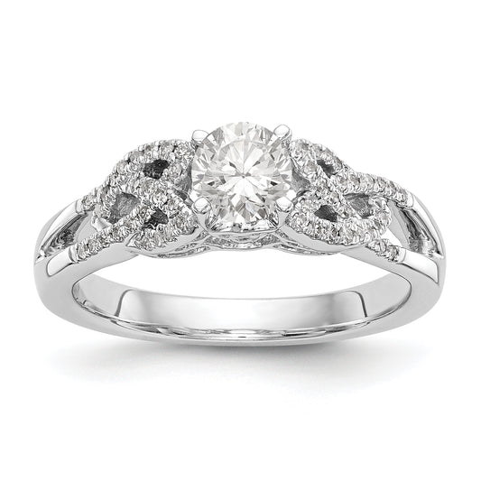 14k White Gold Diamond Round CZ Criss Cross Engagement Ring
