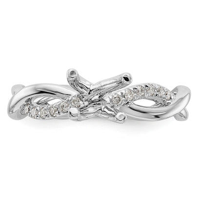 14k White Gold Diamond Round CZ Criss Cross Engagement Ring