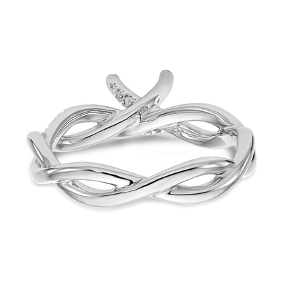 14k White Gold Diamond Round CZ Criss Cross Engagement Ring