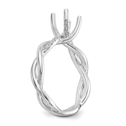 14k White Gold Diamond Round CZ Criss Cross Engagement Ring