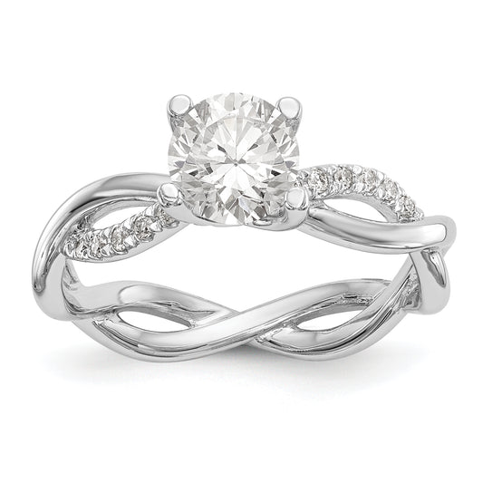 14k White Gold Diamond Round CZ Criss Cross Engagement Ring