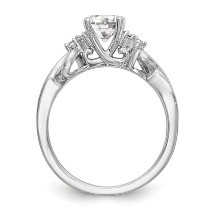 14k White Gold Diamond Round CZ Criss Cross Engagement Ring