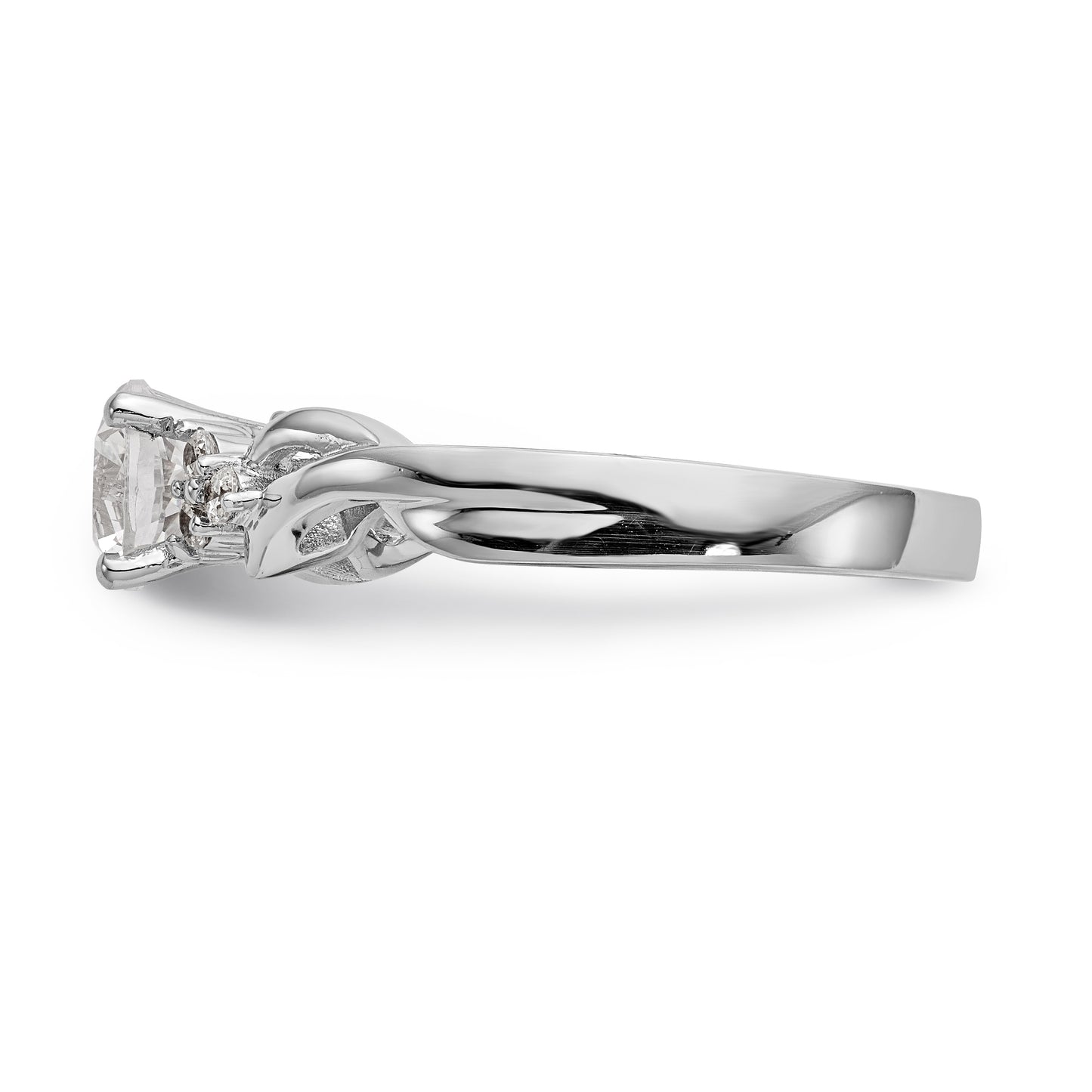 14k White Gold Diamond Round CZ Criss Cross Engagement Ring