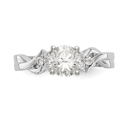 14k White Gold Diamond Round CZ Criss Cross Engagement Ring