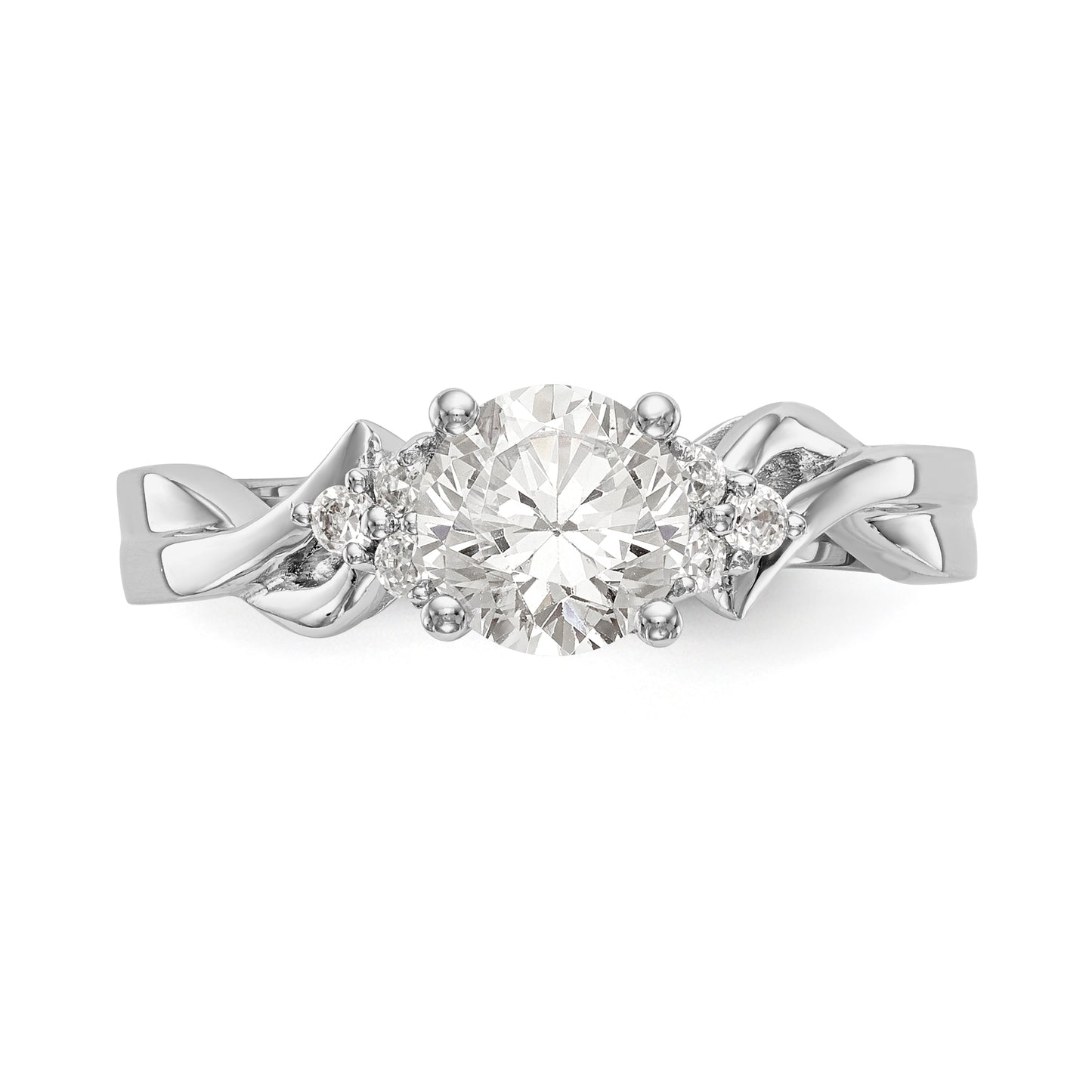 14k White Gold Diamond Round CZ Criss Cross Engagement Ring