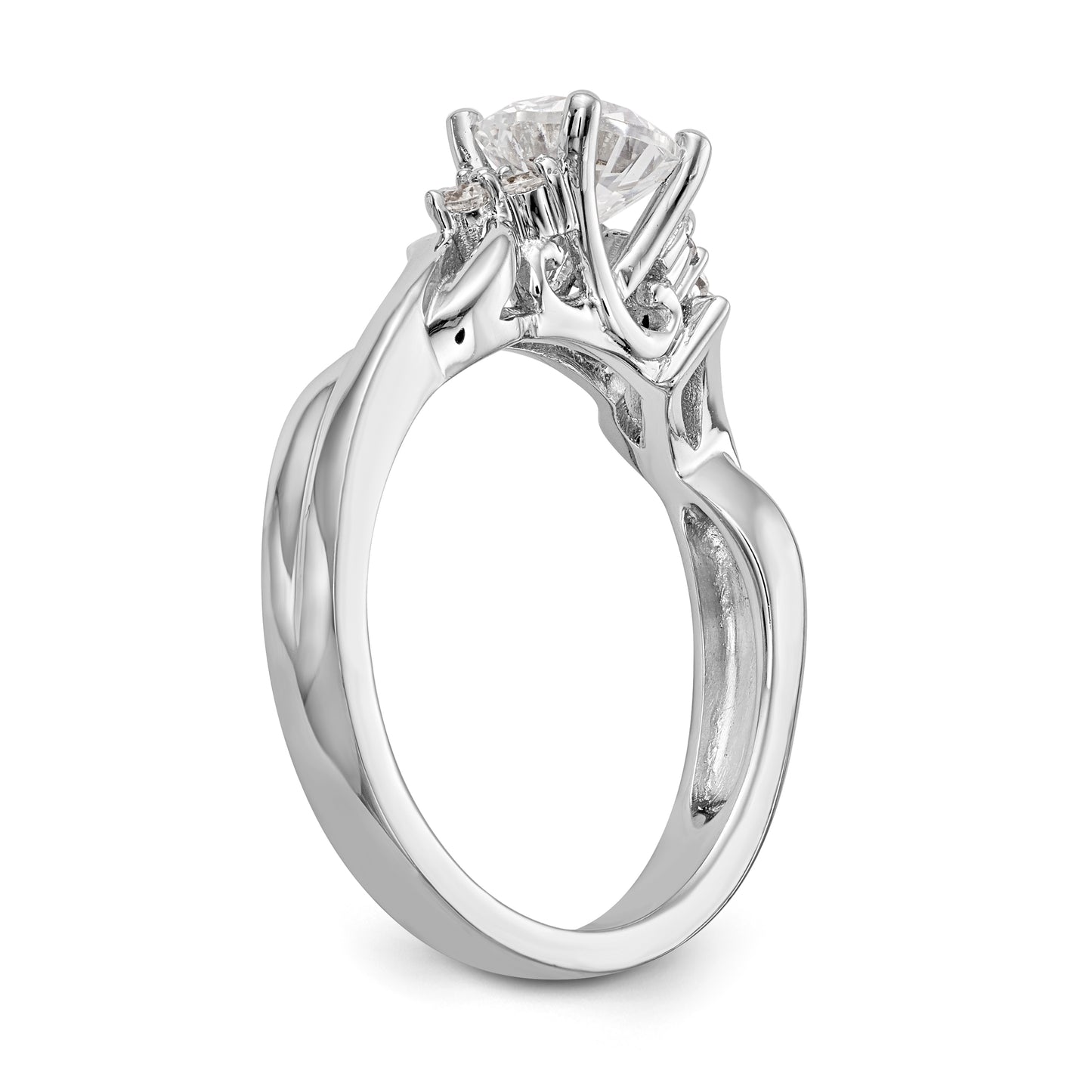 14k White Gold Diamond Round CZ Criss Cross Engagement Ring