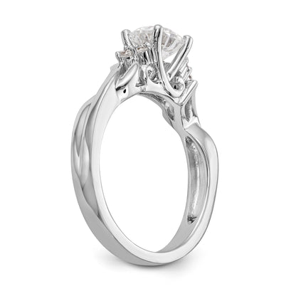 14k White Gold Diamond Round CZ Criss Cross Engagement Ring