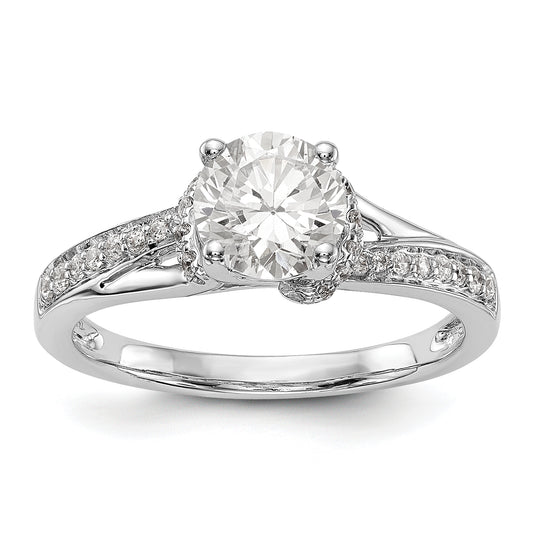 14k White Gold Diamond Round CZ Criss Cross Engagement Ring