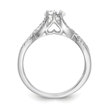14k White Gold Diamond Round CZ Criss Cross Engagement Ring