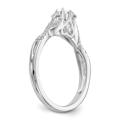 14k White Gold Diamond Round CZ Criss Cross Engagement Ring