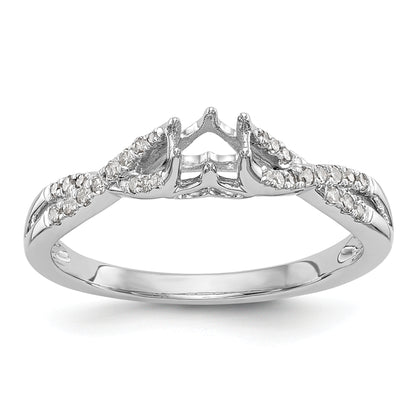14k White Gold Diamond Round CZ Criss Cross Engagement Ring