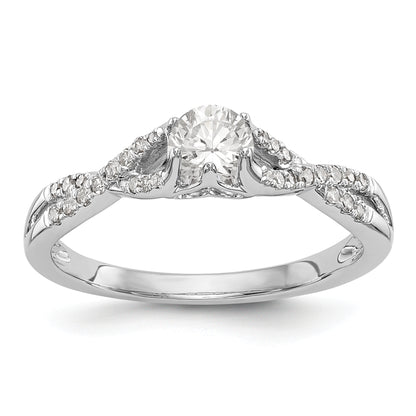 14k White Gold Diamond Round CZ Criss Cross Engagement Ring