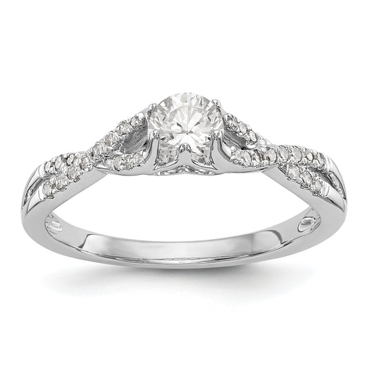 14k White Gold Diamond Round CZ Criss Cross Engagement Ring