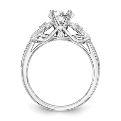 14k White Gold Peg Set Simulated Diamond Criss Cross Engagement Ring