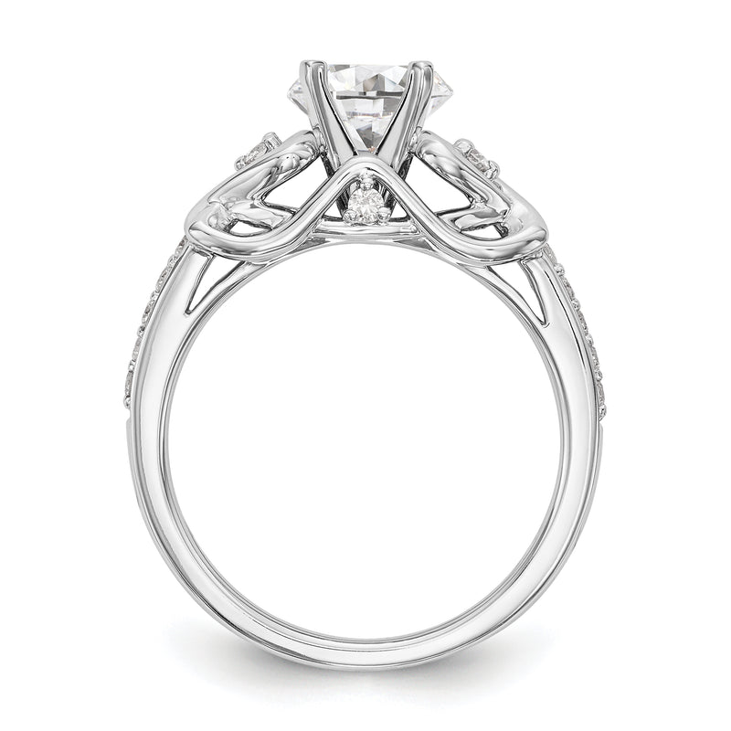 14k White Gold Peg Set Simulated Diamond Criss Cross Engagement Ring