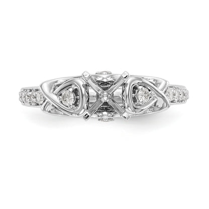 14k White Gold Peg Set Simulated Diamond Criss Cross Engagement Ring