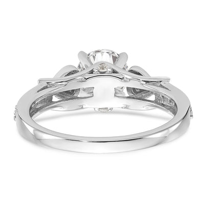 14k White Gold Peg Set Simulated Diamond Criss Cross Engagement Ring