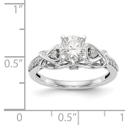 14k White Gold Peg Set Simulated Diamond Criss Cross Engagement Ring