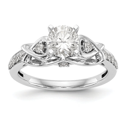 14k White Gold Peg Set Simulated Diamond Criss Cross Engagement Ring