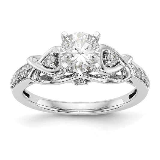 14k White Gold Peg Set Simulated Diamond Criss Cross Engagement Ring