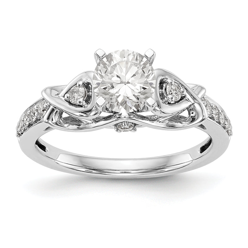 14k White Gold Peg Set Simulated Diamond Criss Cross Engagement Ring
