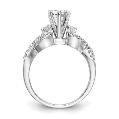 14k White Gold Peg Set Simulated Diamond Criss Cross Engagement Ring