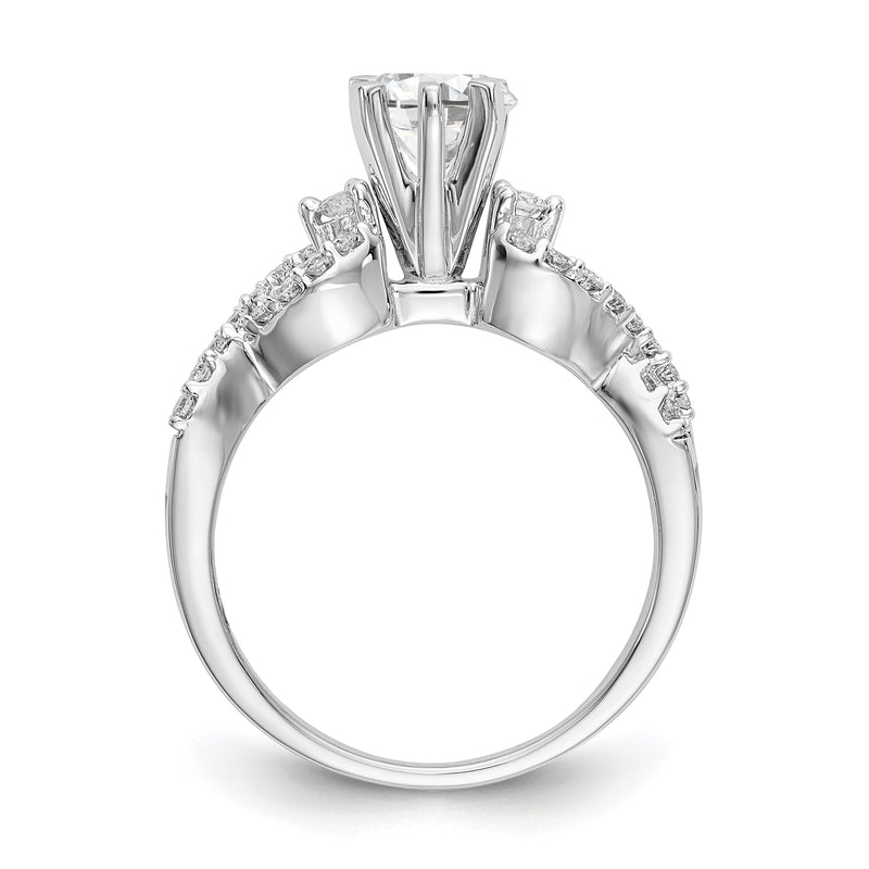 14k White Gold Peg Set Simulated Diamond Criss Cross Engagement Ring