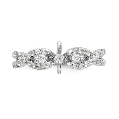 14k White Gold Peg Set Simulated Diamond Criss Cross Engagement Ring