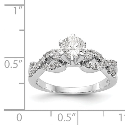 14k White Gold Peg Set Simulated Diamond Criss Cross Engagement Ring
