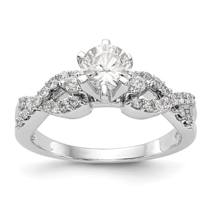 14k White Gold Peg Set Simulated Diamond Criss Cross Engagement Ring