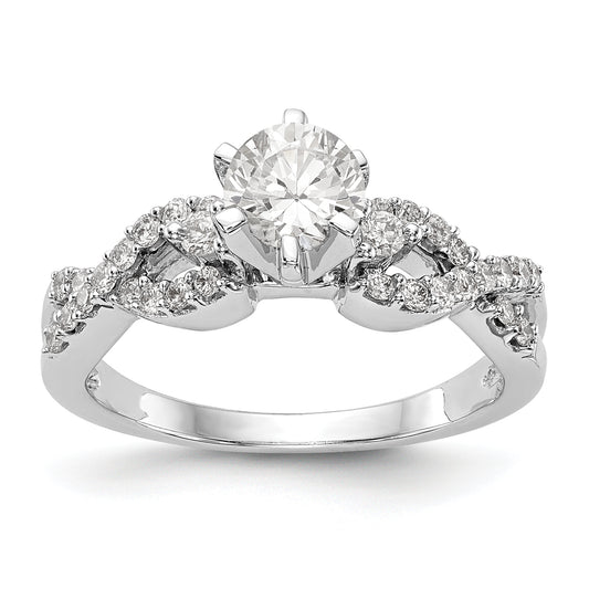 14k White Gold Peg Set Simulated Diamond Criss Cross Engagement Ring