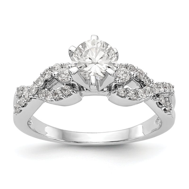 14k White Gold Peg Set Simulated Diamond Criss Cross Engagement Ring