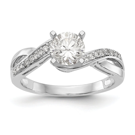 14k White Gold Peg Set Simulated Diamond Criss Cross Engagement Ring