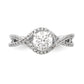 14k White Gold Peg Set Simulated Diamond Criss Cross Engagement Ring
