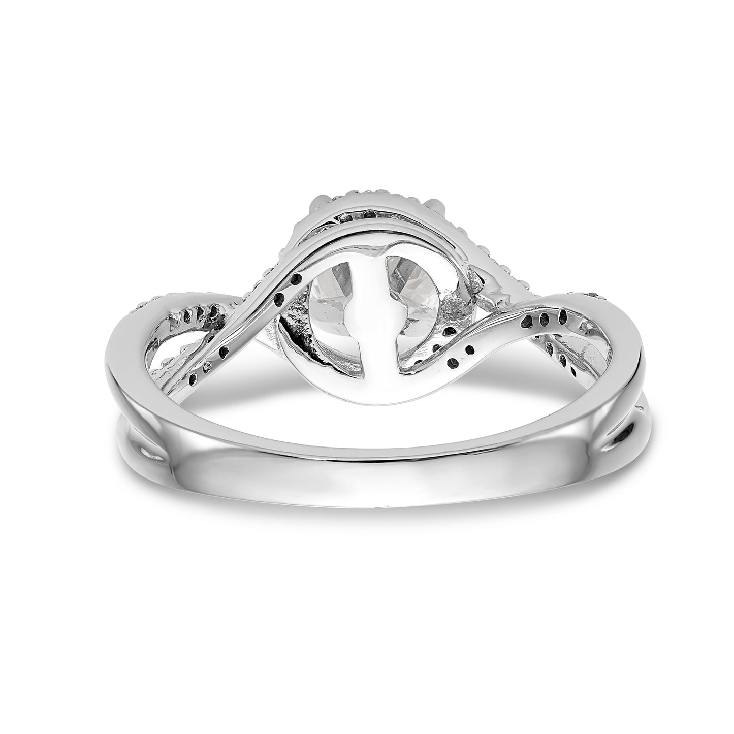 14k White Gold Peg Set Simulated Diamond Criss Cross Engagement Ring