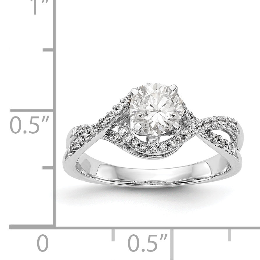 14k White Gold Peg Set Simulated Diamond Criss Cross Engagement Ring