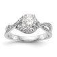 14k White Gold Peg Set Simulated Diamond Criss Cross Engagement Ring