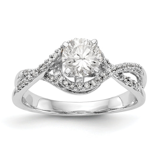 14k White Gold Peg Set Simulated Diamond Criss Cross Engagement Ring