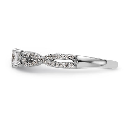 14kw Peg Set Simulated Diamond Criss Cross Engagement Ring
